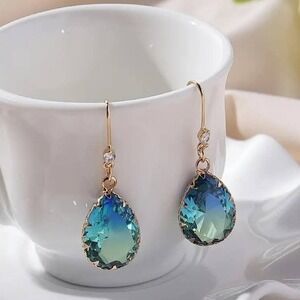 New‎ Blue Green Glass Drop Earrings Hook Earrings Jewelry Colorful Dangle